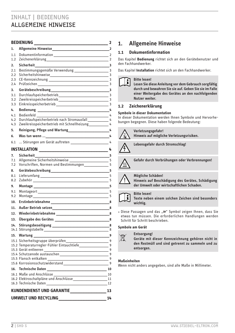 Bedienung | STIEBEL ELTRON SHD ... S с 13.04.2009 User Manual | Page 2 / 60