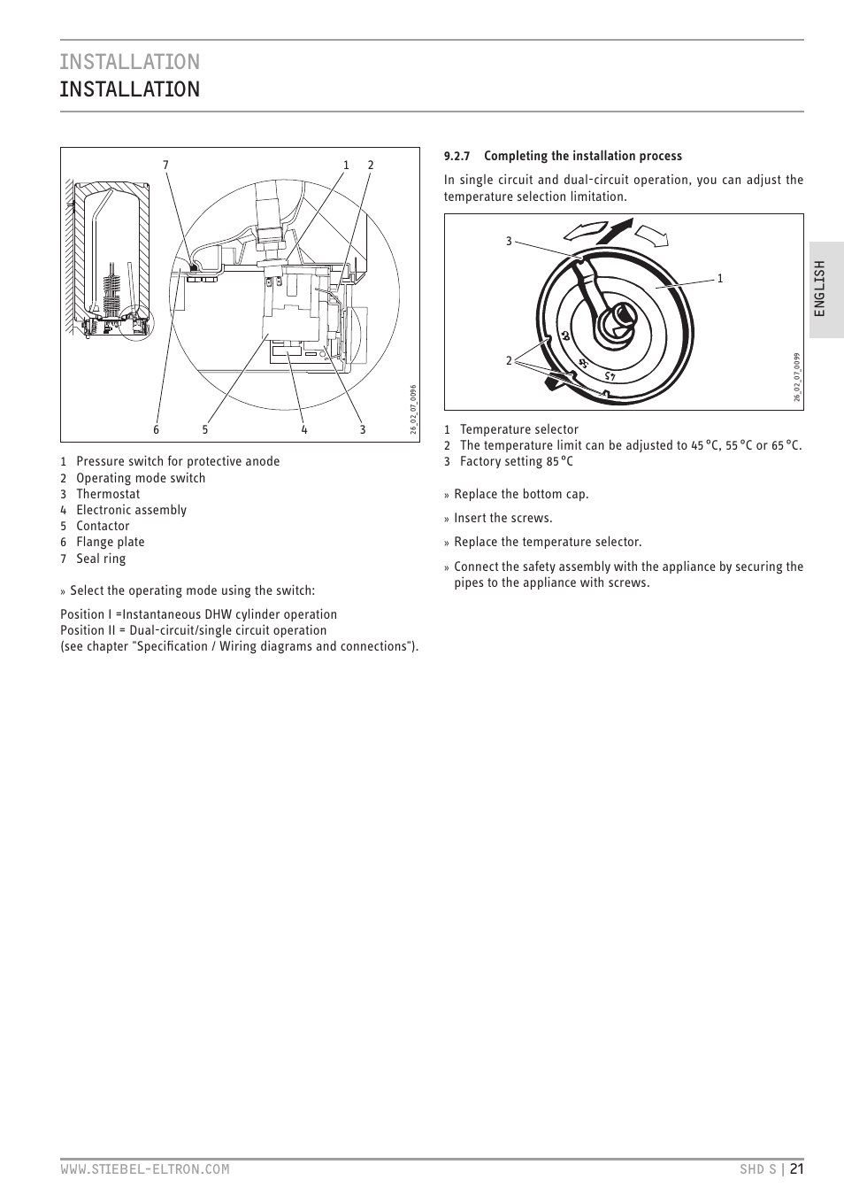 Installation installation | STIEBEL ELTRON SHD ... S с 13.04.2009 User Manual | Page 21 / 60