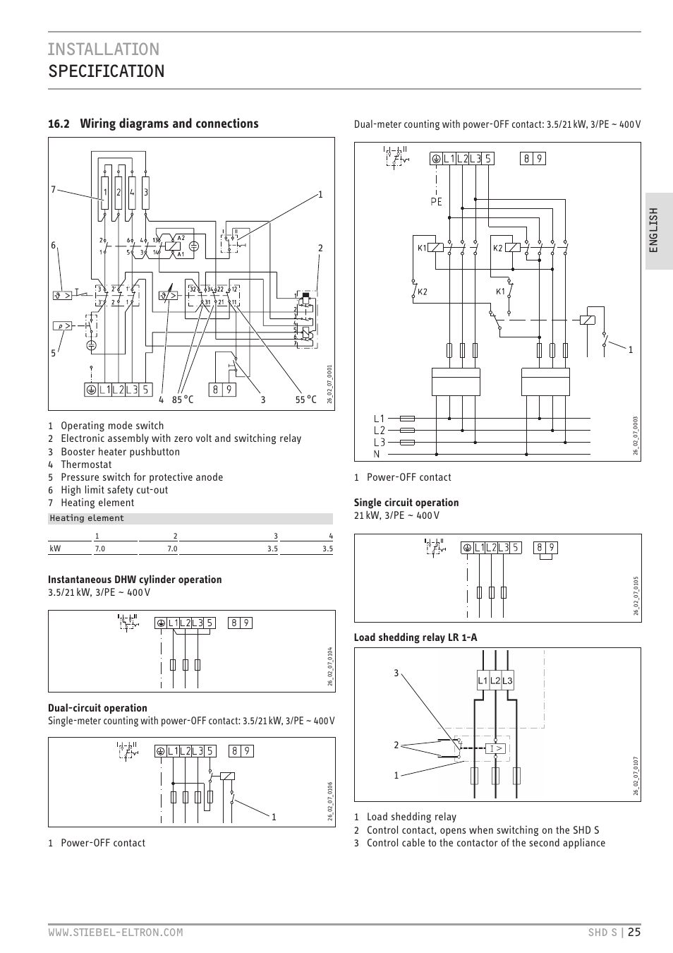 Installation specification, 2 wiring diagrams and connections | STIEBEL ELTRON SHD ... S с 13.04.2009 User Manual | Page 25 / 60