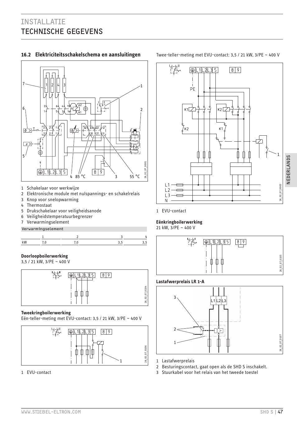 Installatie technische gegevens, 2 elektriciteitsschakelschema en aansluitingen | STIEBEL ELTRON SHD ... S с 13.04.2009 User Manual | Page 47 / 60