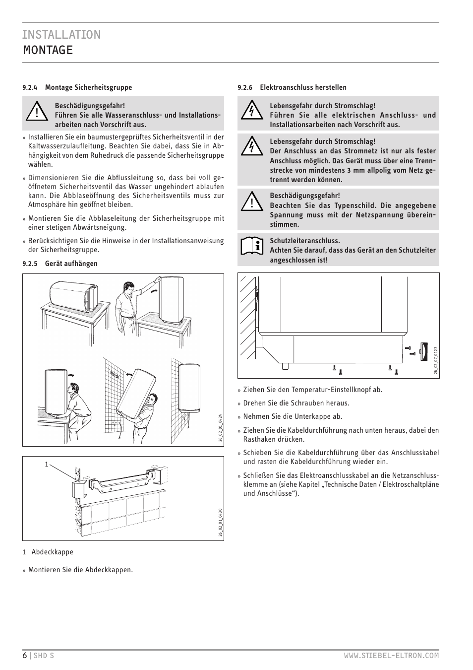 Installation montage | STIEBEL ELTRON SHD ... S с 13.04.2009 User Manual | Page 6 / 60