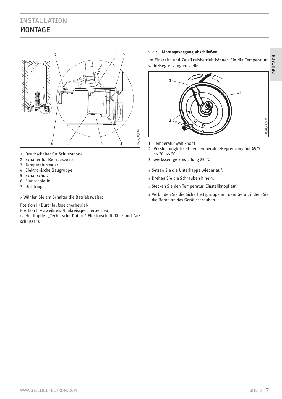 Installation montage | STIEBEL ELTRON SHD ... S с 13.04.2009 User Manual | Page 7 / 60