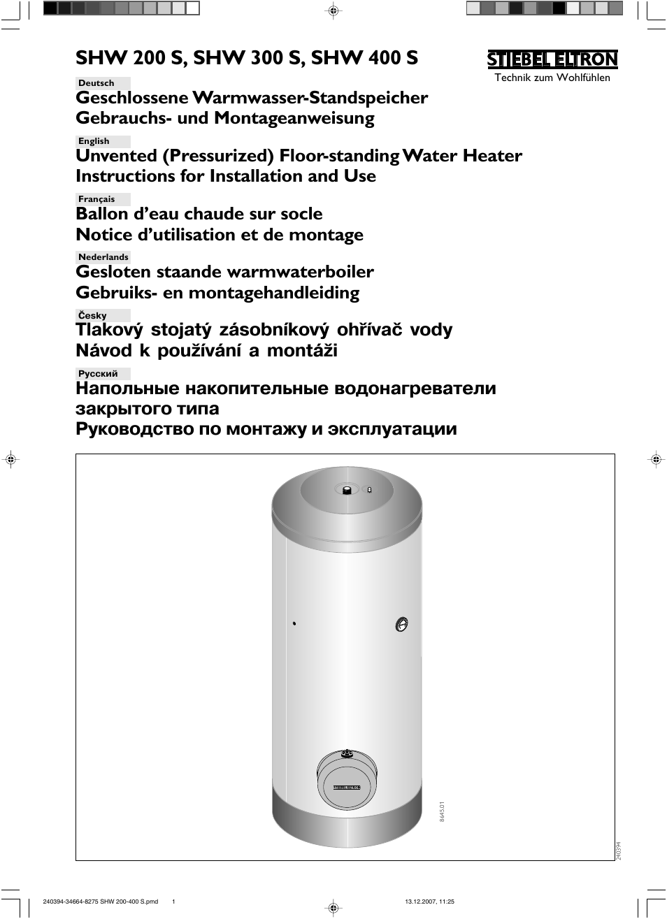 STIEBEL ELTRON SHW ... S 01.11.2007 - 05.05.2013 User Manual | 32 pages