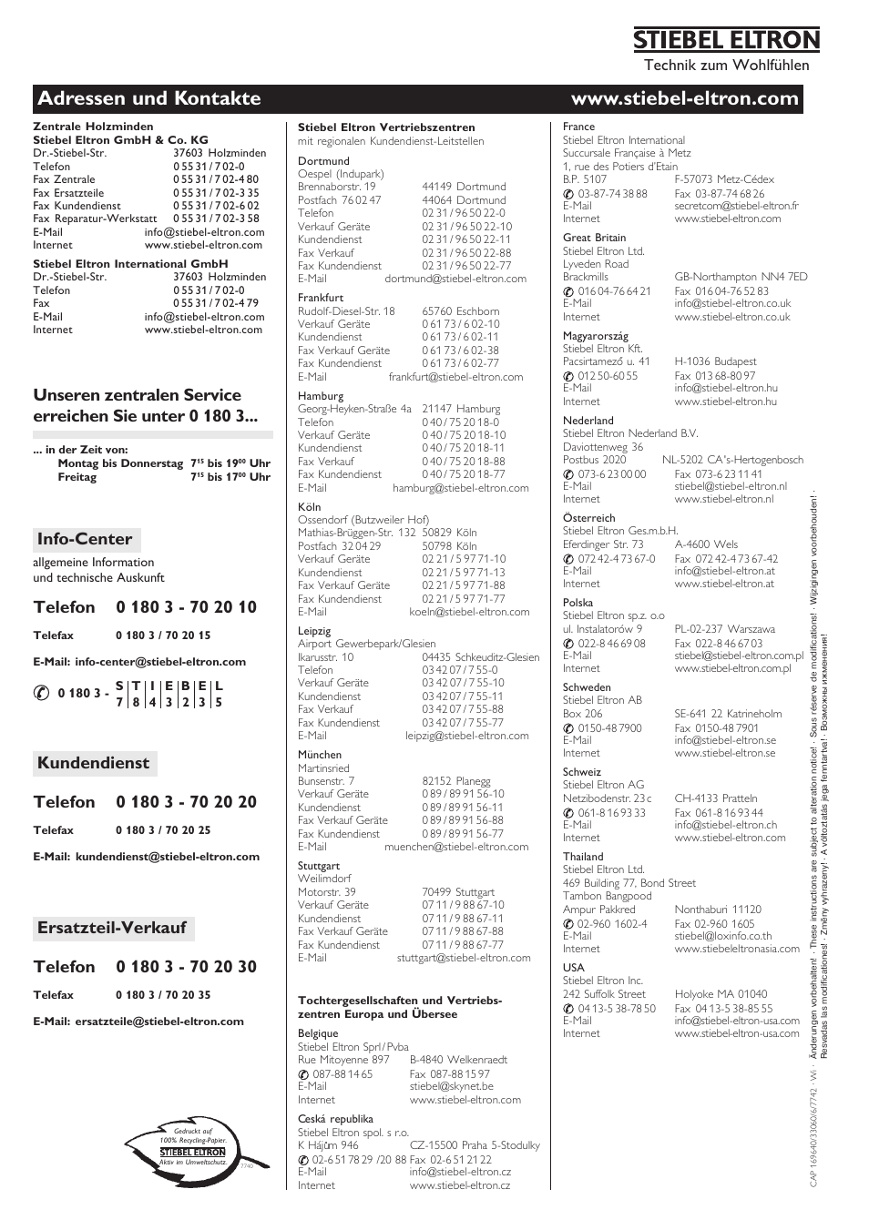Info-center, Technik zum wohlfühlen | STIEBEL ELTRON DHF .. C 22.04.2002 - 31.01.2004 User Manual | Page 48 / 52