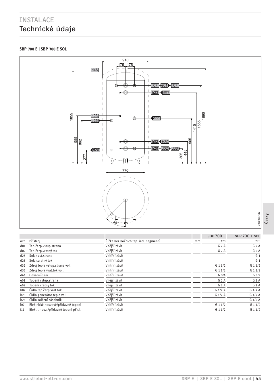 Instalace technické údaje | STIEBEL ELTRON SBP E 08.06.2009 - 30.09.2012 User Manual | Page 43 / 52