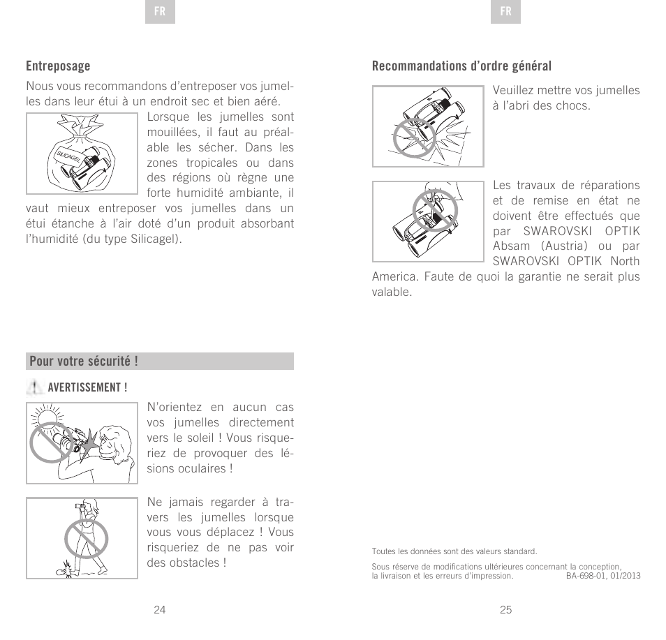 Entreposage, Pour votre sécurité, Recommandations d’ordre général | Swarovski Optik CL Companion User Manual | Page 13 / 47