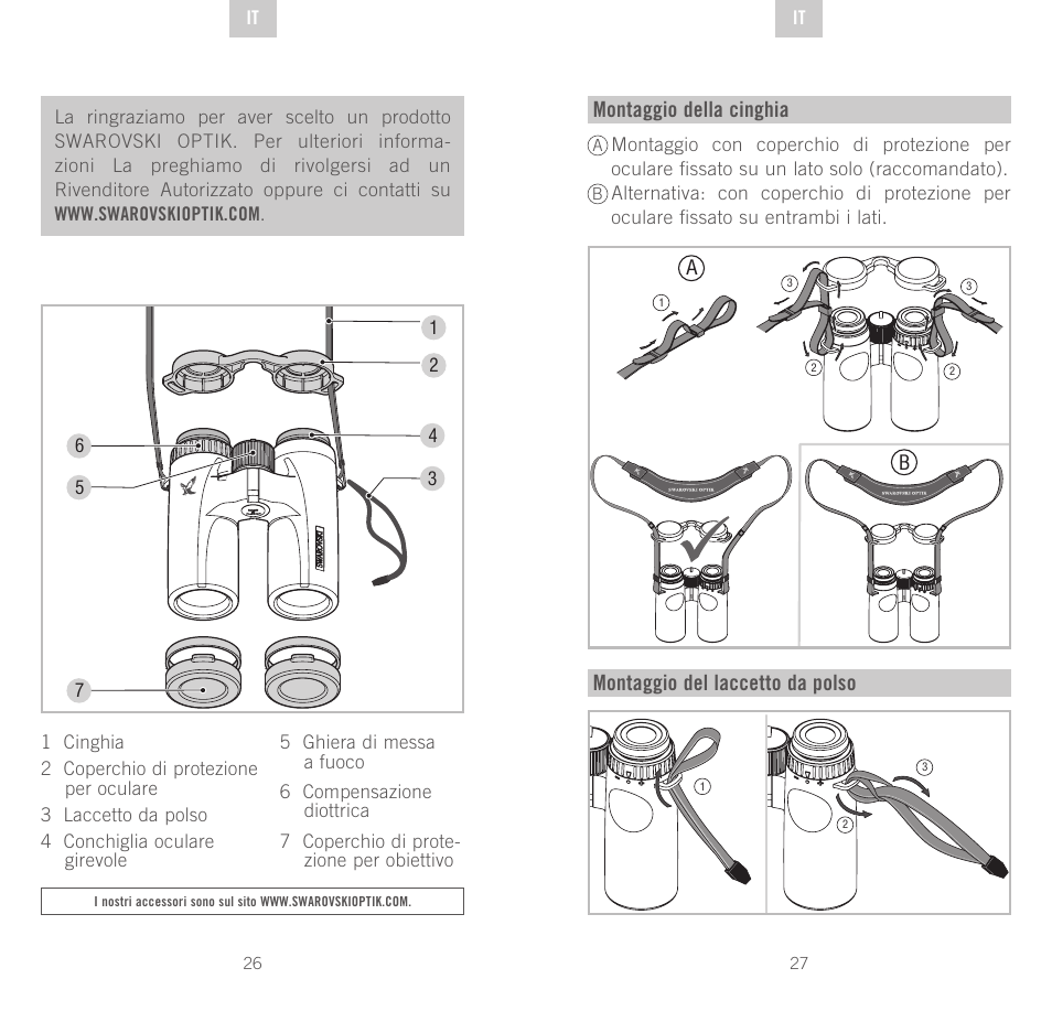 Montaggio della cinghia, Montaggio del laccetto da polso | Swarovski Optik CL Companion User Manual | Page 14 / 47