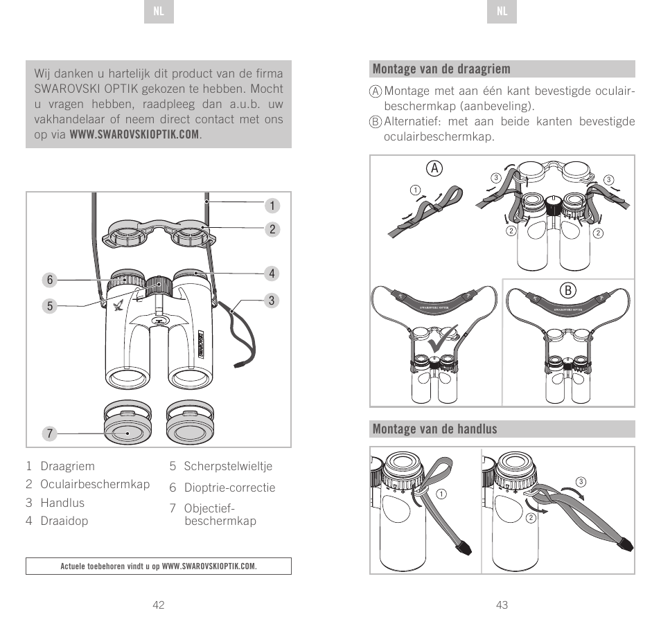 Montage van de draagriem, Montage van de handlus | Swarovski Optik CL Companion User Manual | Page 22 / 47