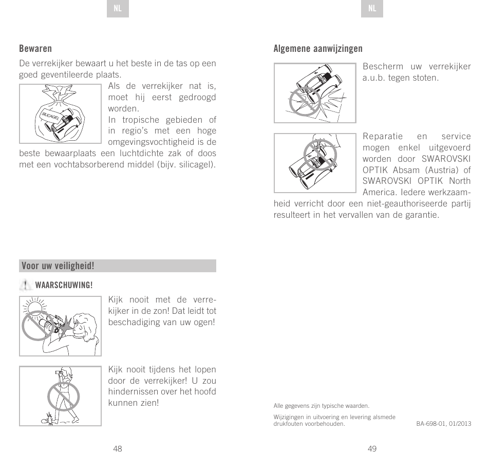 Bewaren, Voor uw veiligheid, Algemene aanwijzingen | Swarovski Optik CL Companion User Manual | Page 25 / 47