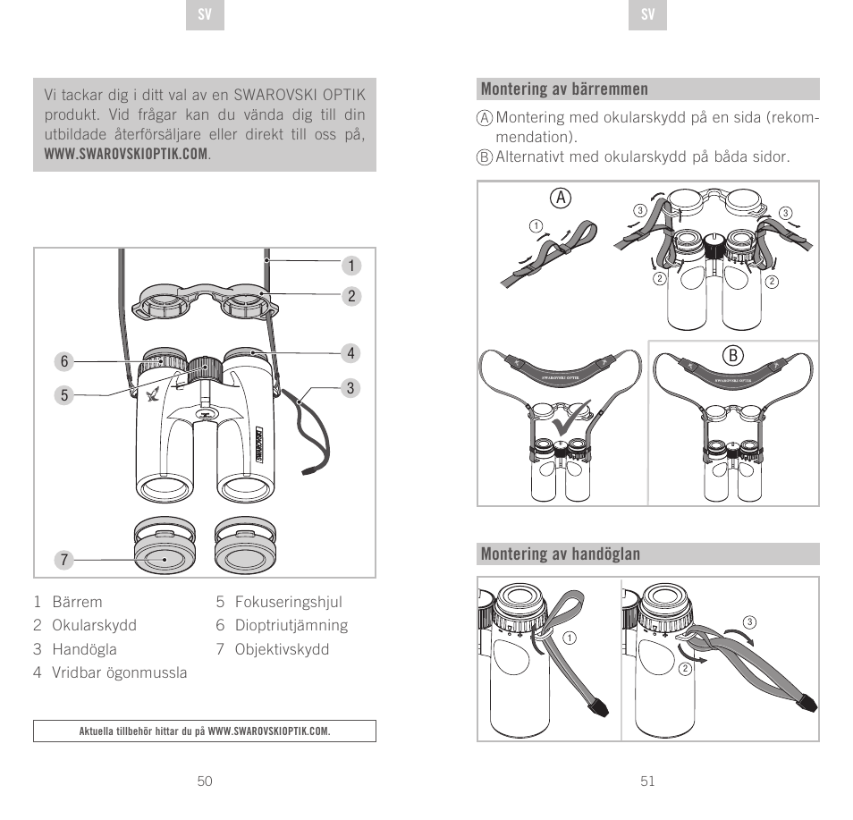 Montering av bärremmen, Montering av handöglan | Swarovski Optik CL Companion User Manual | Page 26 / 47