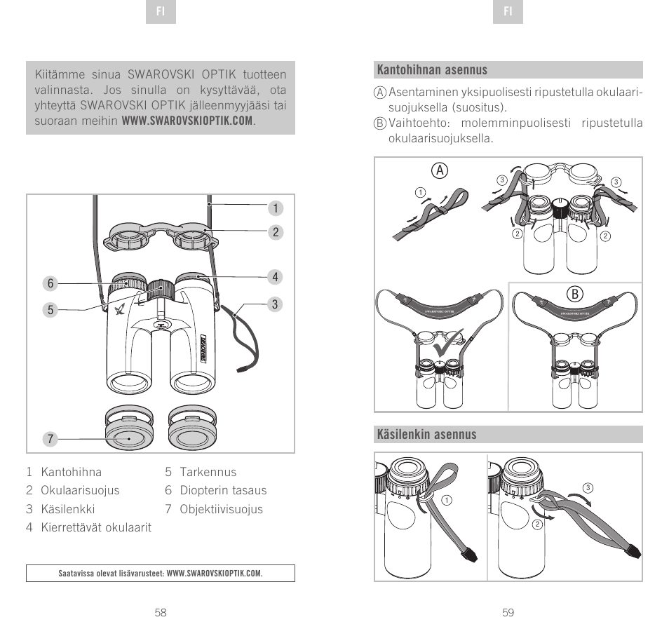 Kantohihnan asennus, Käsilenkin asennus | Swarovski Optik CL Companion User Manual | Page 30 / 47