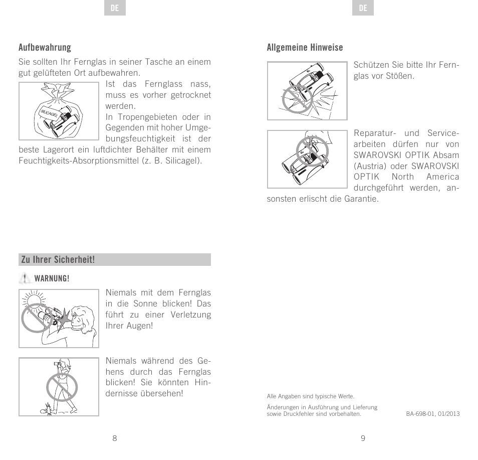 Aufbewahrung, Zu ihrer sicherheit, Allgemeine hinweise | Swarovski Optik CL Companion User Manual | Page 5 / 47