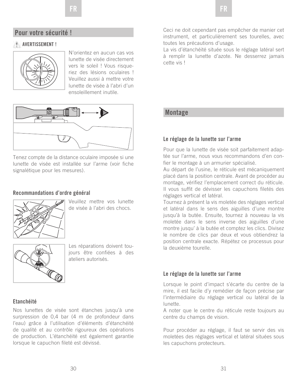 De fr fr, Pour votre sécurité, Montage | Swarovski Optik Z6(i) 5-30x50 P (BT) User Manual | Page 16 / 71