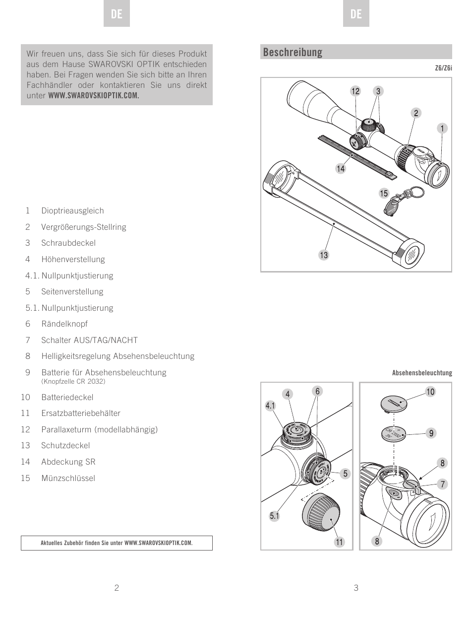 Beschreibung | Swarovski Optik Z6(i) 5-30x50 P (BT) User Manual | Page 2 / 71