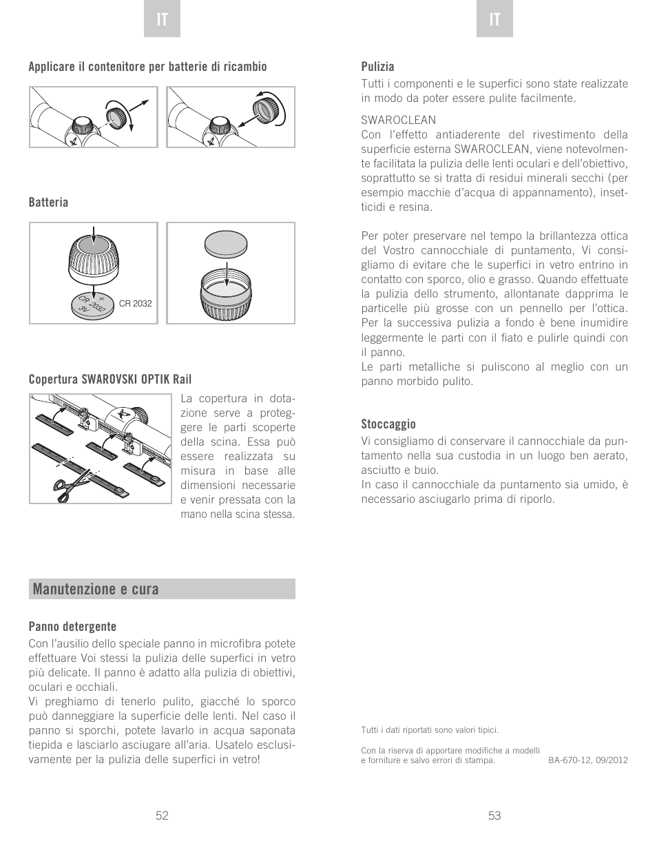 De it it, Manutenzione e cura | Swarovski Optik Z6(i) 5-30x50 P (BT) User Manual | Page 27 / 71