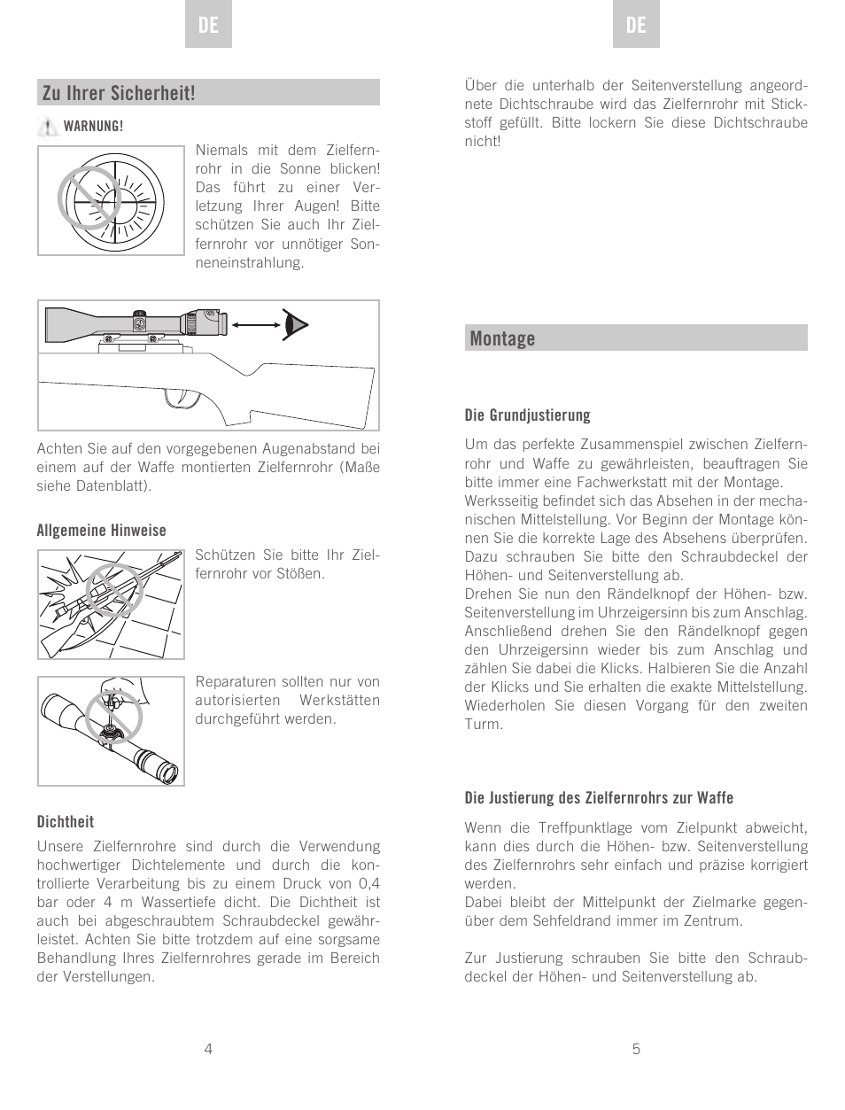 Zu ihrer sicherheit, Montage | Swarovski Optik Z6(i) 5-30x50 P (BT) User Manual | Page 3 / 71