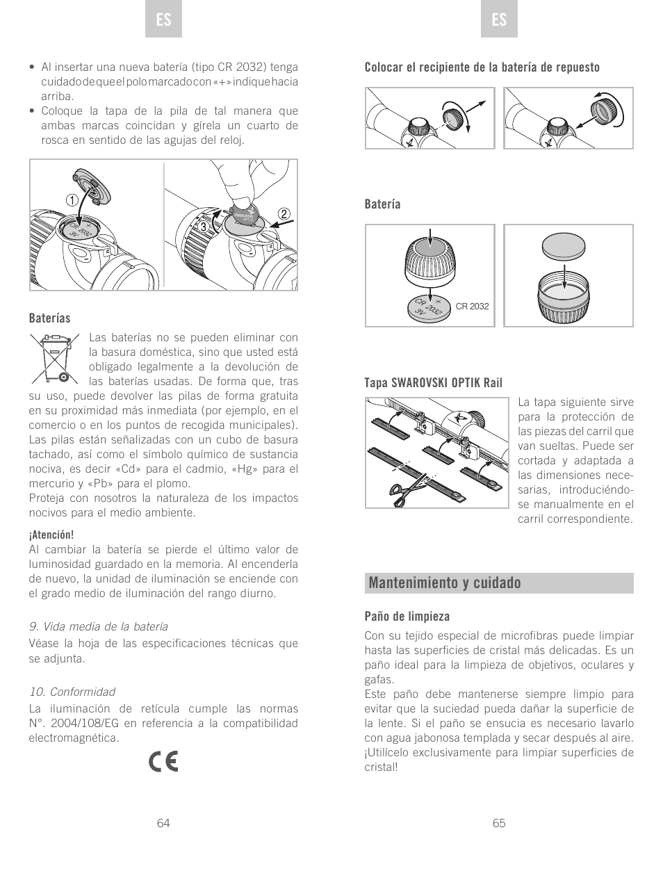 De es es, Mantenimiento y cuidado | Swarovski Optik Z6(i) 5-30x50 P (BT) User Manual | Page 33 / 71