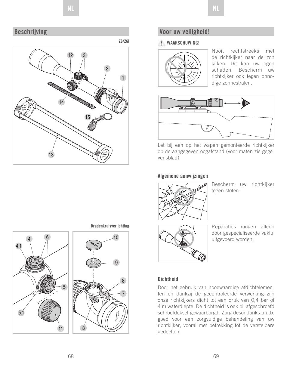 De nl nl, Beschrijving, Voor uw veiligheid | Swarovski Optik Z6(i) 5-30x50 P (BT) User Manual | Page 35 / 71