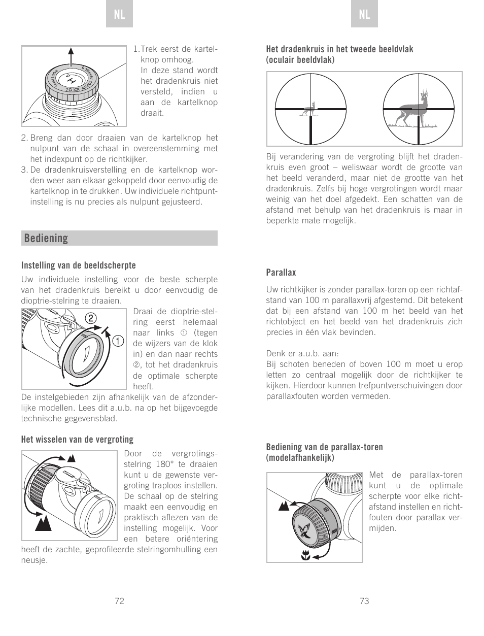 De nl nl, Bediening | Swarovski Optik Z6(i) 5-30x50 P (BT) User Manual | Page 37 / 71