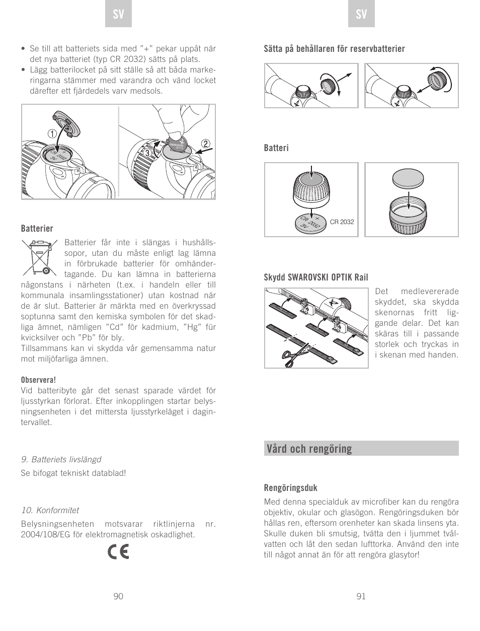 De sv sv, Vård och rengöring | Swarovski Optik Z6(i) 5-30x50 P (BT) User Manual | Page 46 / 71