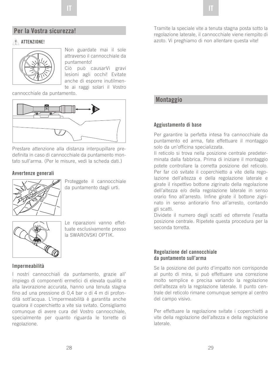 De en en, Per la vostra sicurezza, Montaggio | Swarovski Optik Z3 4-12x50 User Manual | Page 15 / 43
