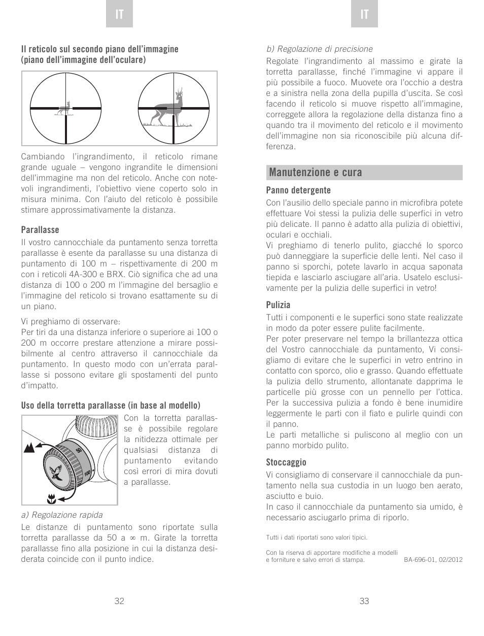De it it, Manutenzione e cura | Swarovski Optik Z3 4-12x50 User Manual | Page 17 / 43