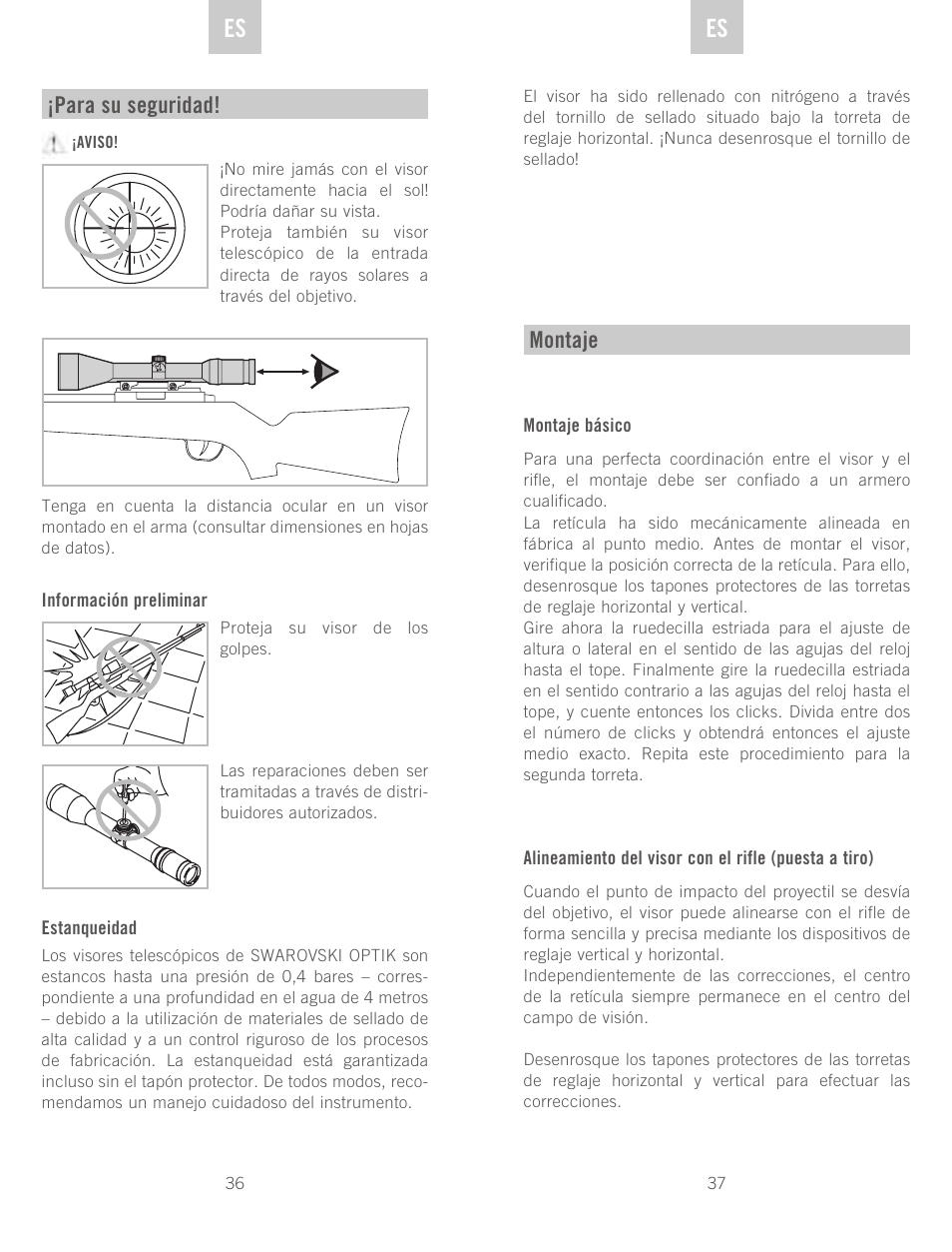 Para su seguridad, Montaje | Swarovski Optik Z3 4-12x50 User Manual | Page 19 / 43