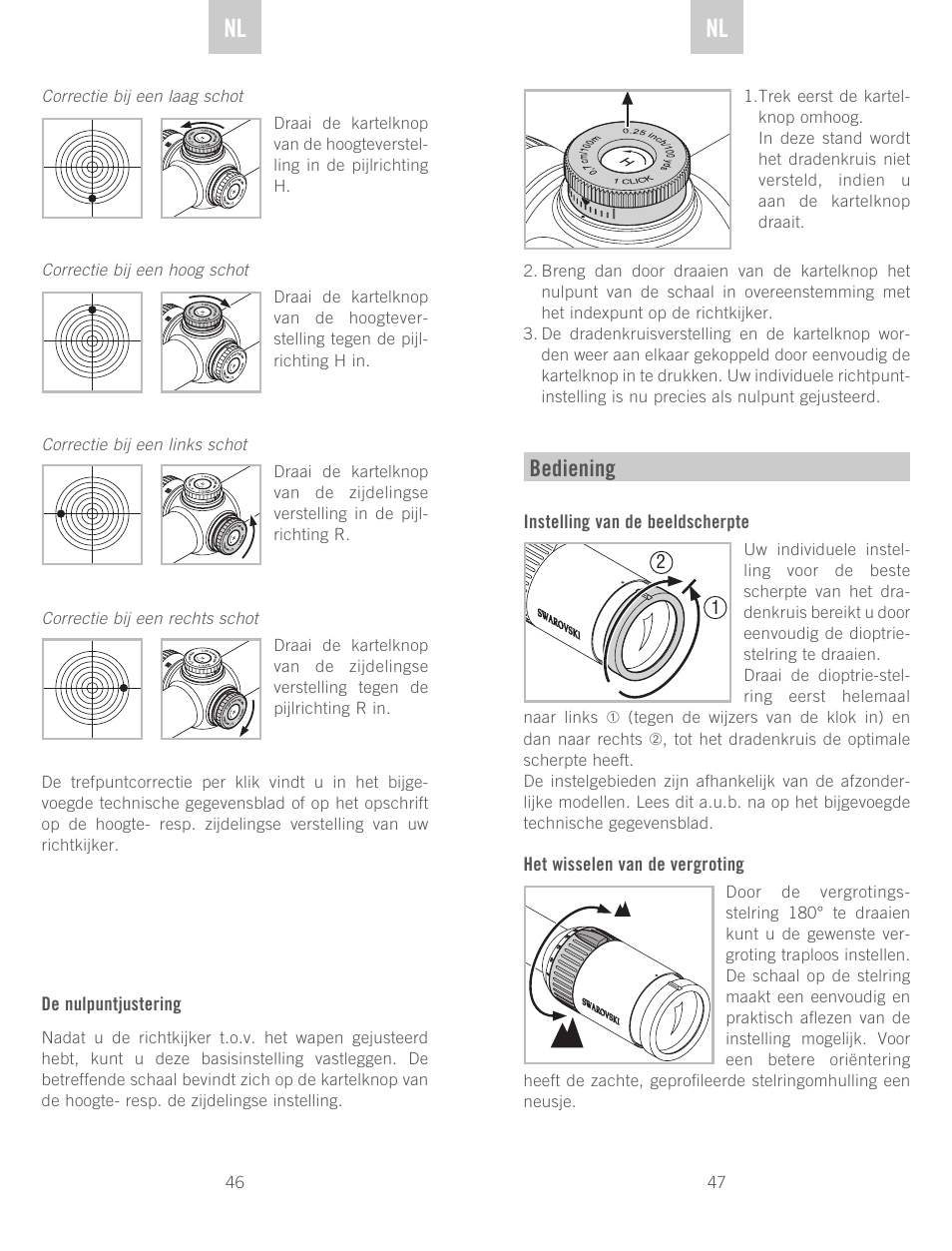 De nl nl, Bediening | Swarovski Optik Z3 4-12x50 User Manual | Page 24 / 43