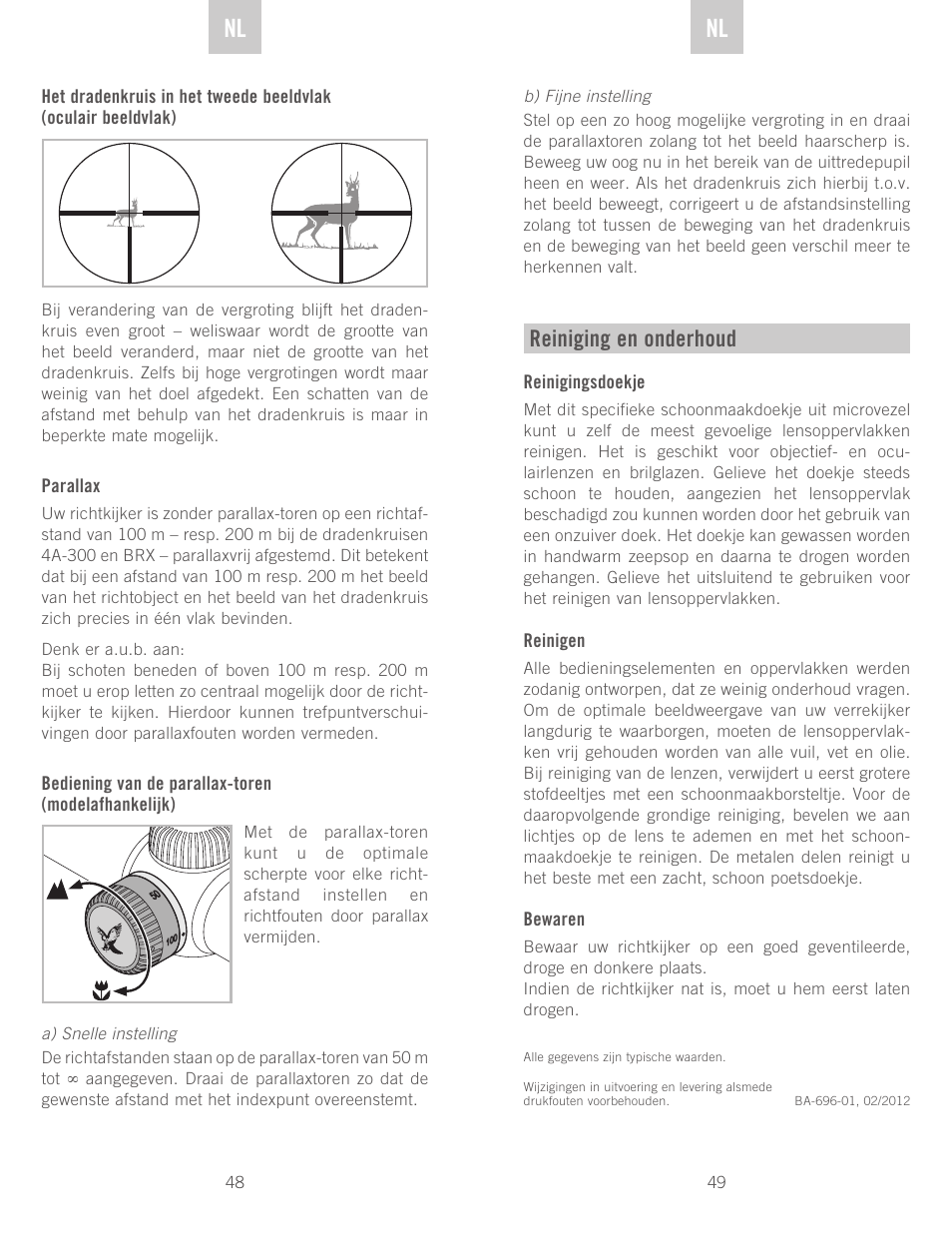 De nl nl, Reiniging en onderhoud | Swarovski Optik Z3 4-12x50 User Manual | Page 25 / 43