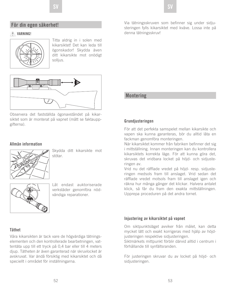 För din egen säkerhet, Montering | Swarovski Optik Z3 4-12x50 User Manual | Page 27 / 43