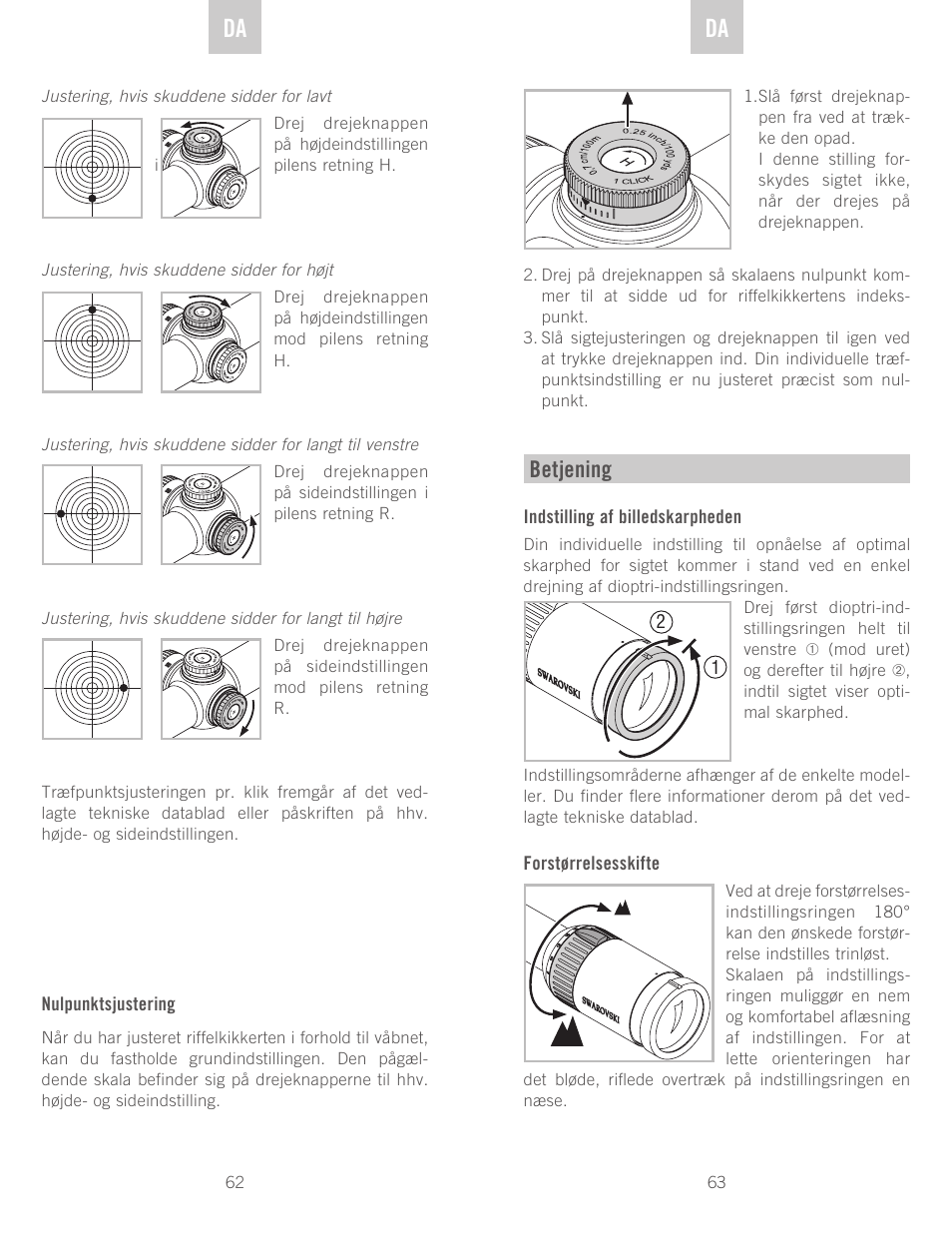 De da da, Betjening | Swarovski Optik Z3 4-12x50 User Manual | Page 32 / 43