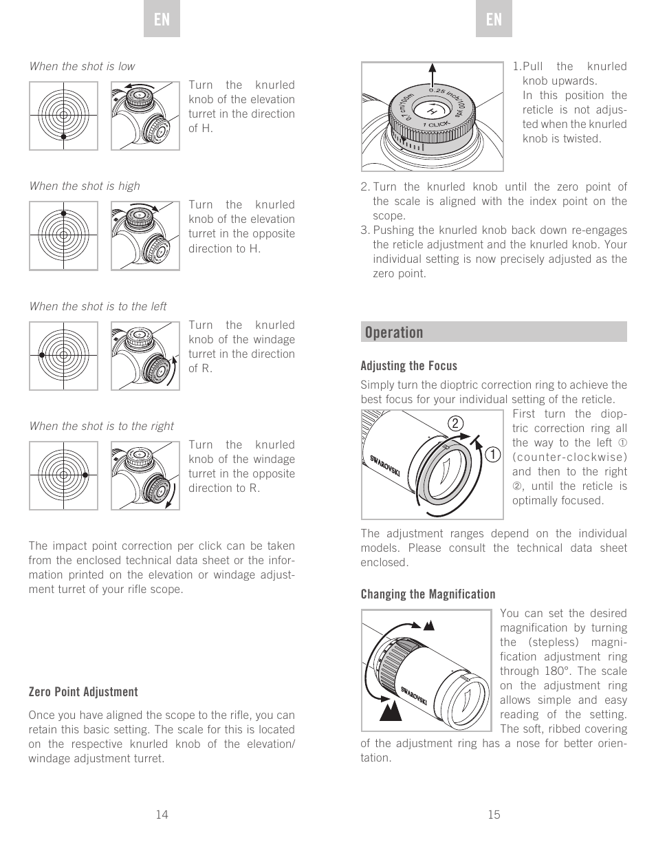 De en en, Operation | Swarovski Optik Z3 4-12x50 User Manual | Page 8 / 43