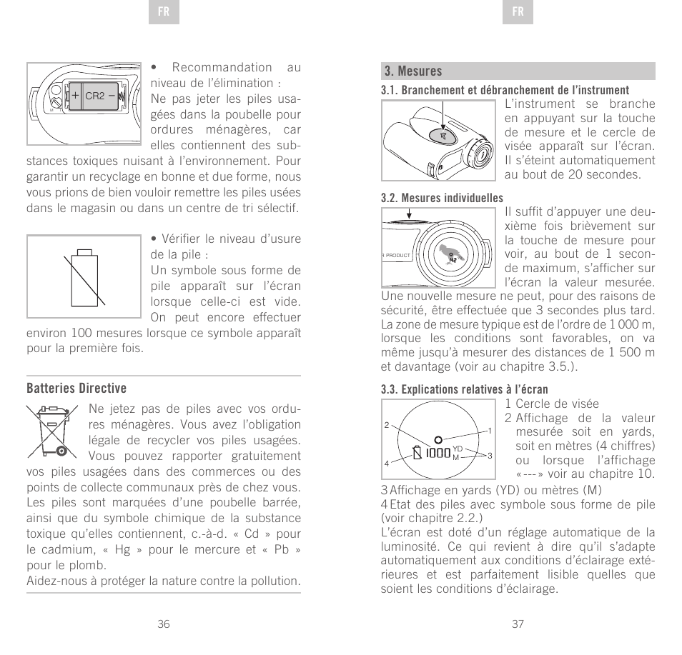 Batteries directive, Mesures | Swarovski Optik Rangefinder User Manual | Page 19 / 83