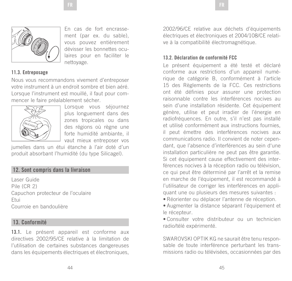 Sont compris dans la livraison, Conformité | Swarovski Optik Rangefinder User Manual | Page 23 / 83