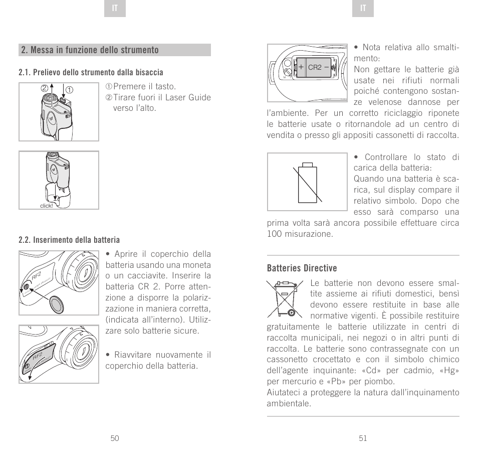 Messa in funzione dello strumento, Batteries directive, De it it | Swarovski Optik Rangefinder User Manual | Page 26 / 83