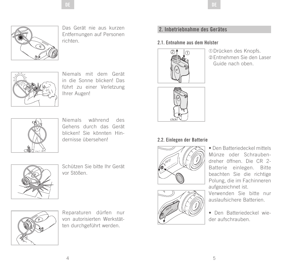 Inbetriebnahme des gerätes | Swarovski Optik Rangefinder User Manual | Page 3 / 83