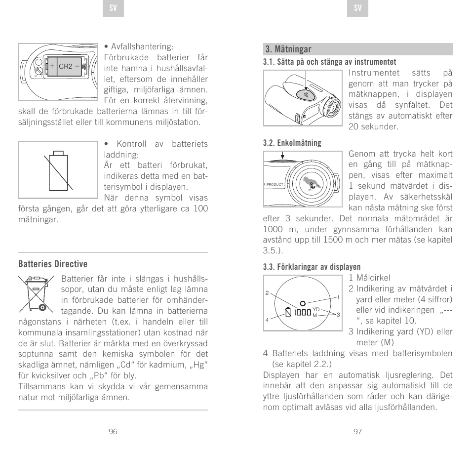 Mätningar, Batteries directive | Swarovski Optik Rangefinder User Manual | Page 49 / 83