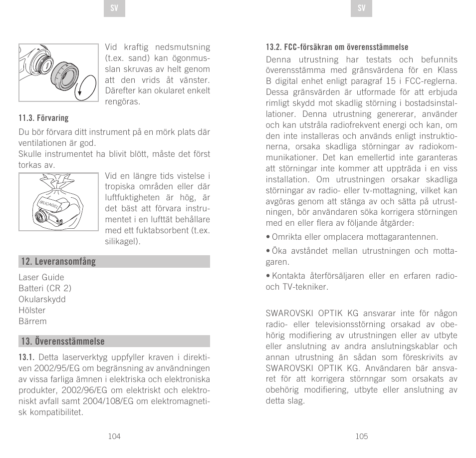 Leveransomfång, Överensstämmelse | Swarovski Optik Rangefinder User Manual | Page 53 / 83