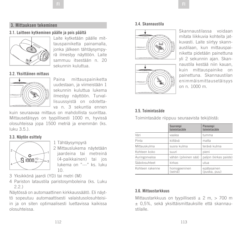 Mittauksen tekeminen | Swarovski Optik Rangefinder User Manual | Page 57 / 83