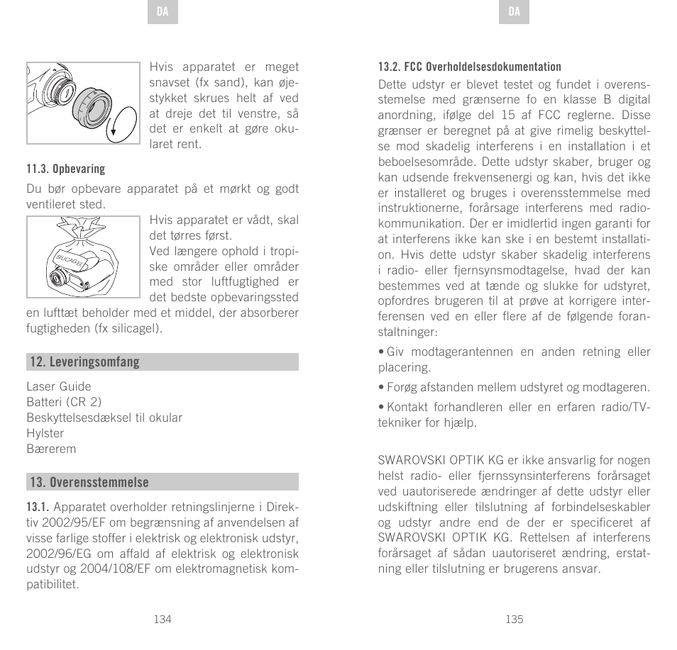 Leveringsomfang, Overensstemmelse | Swarovski Optik Rangefinder User Manual | Page 68 / 83