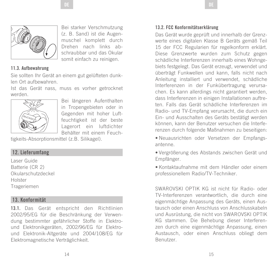 Lieferumfang, Konformität | Swarovski Optik Rangefinder User Manual | Page 8 / 83