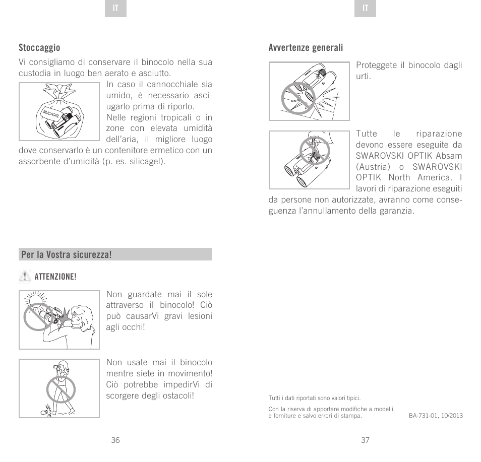 Stoccaggio, Per la vostra sicurezza, Avvertenze generali | Swarovski Optik SLC 56 User Manual | Page 19 / 51
