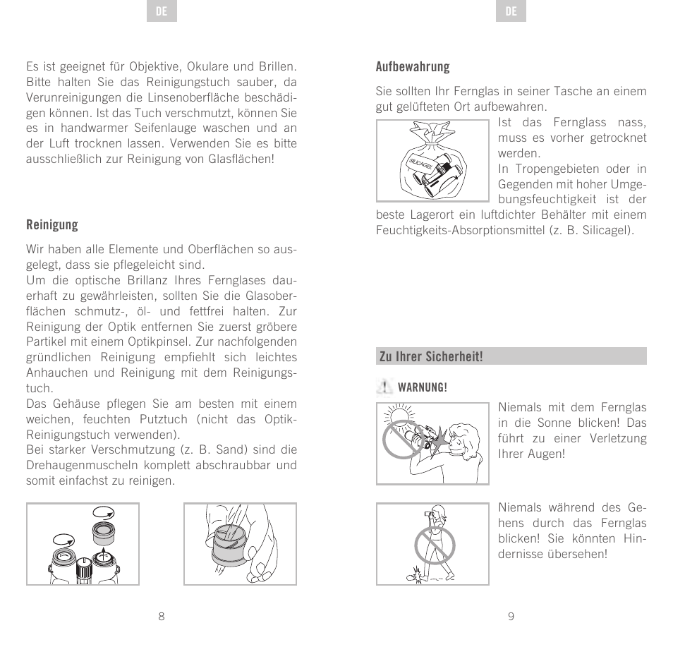 Reinigung, Aufbewahrung, Zu ihrer sicherheit | Swarovski Optik SLC 56 User Manual | Page 5 / 51