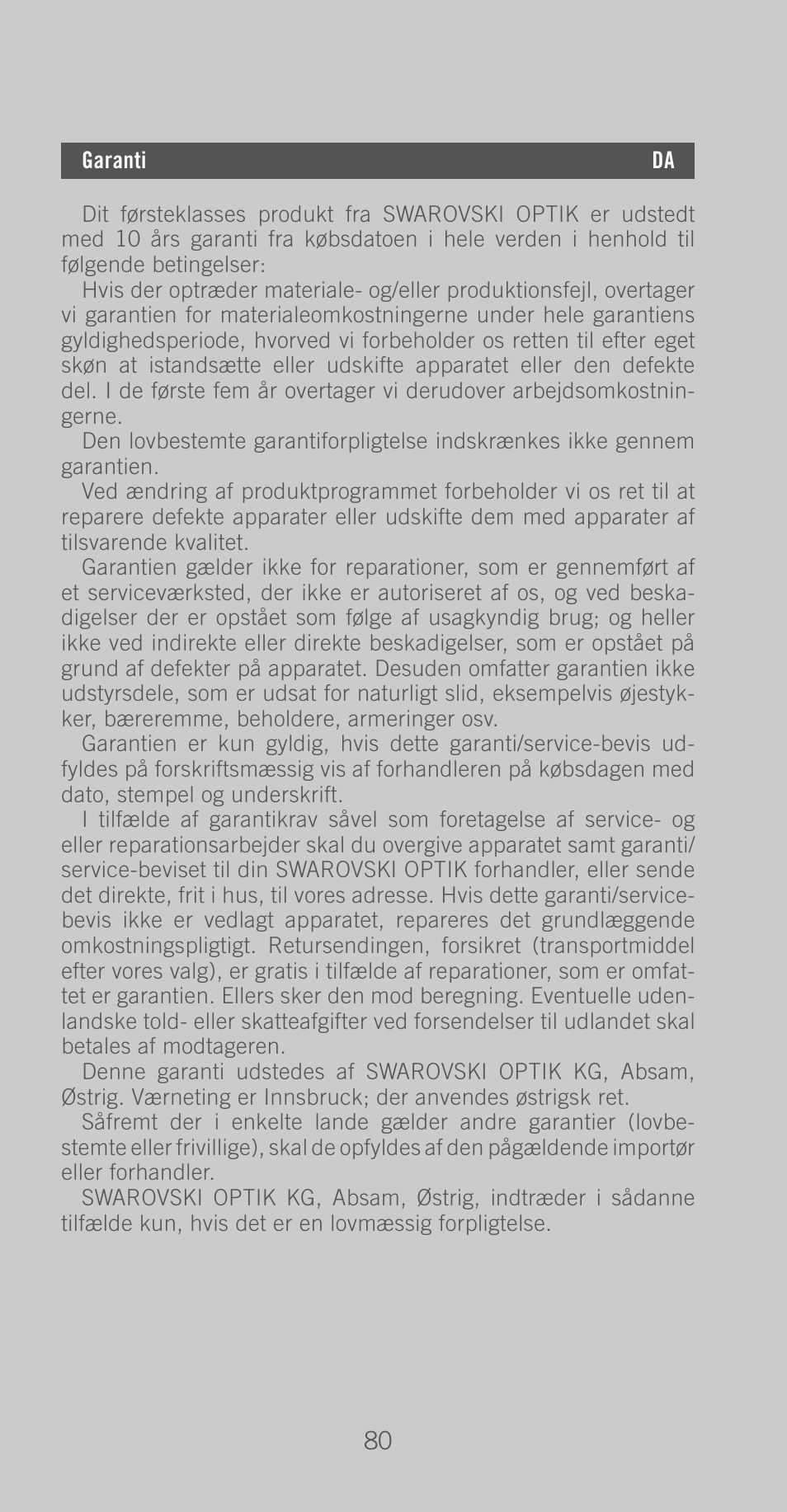 Swarovski Optik CL Pocket User Manual | Page 41 / 41