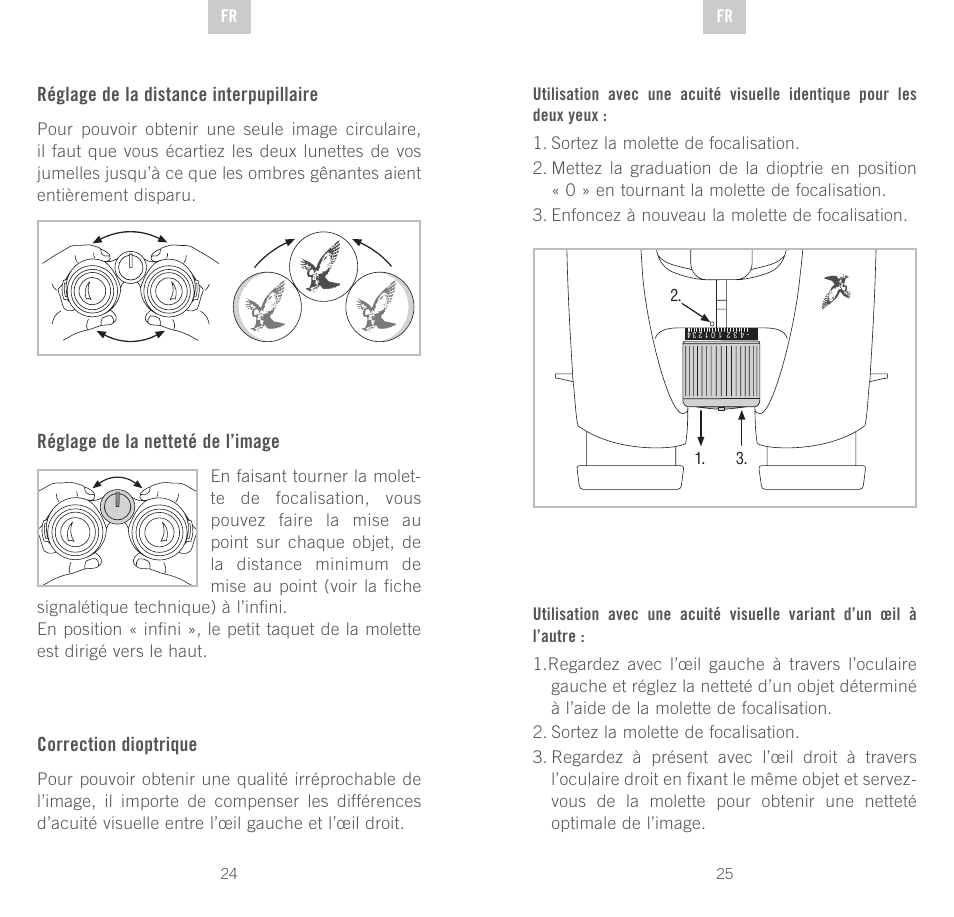 Réglage de la distance interpupillaire, Réglage de la netteté de l’image, Correction dioptrique | Swarovski Optik EL 50 User Manual | Page 13 / 51