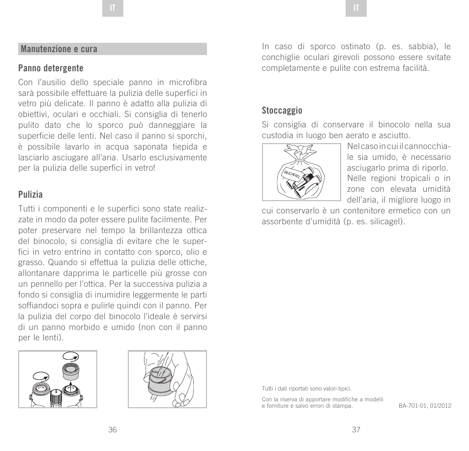 Panno detergente, Pulizia, Manutenzione e cura | Stoccaggio | Swarovski Optik EL 50 User Manual | Page 19 / 51