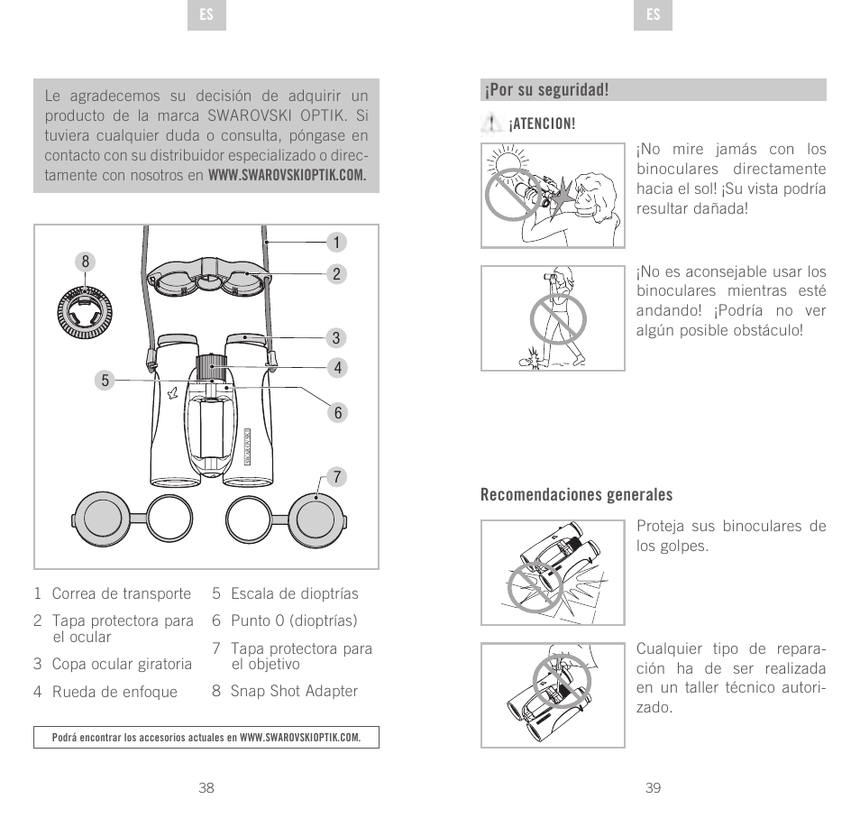 Por su seguridad, Recomendaciones generales | Swarovski Optik EL 50 User Manual | Page 20 / 51