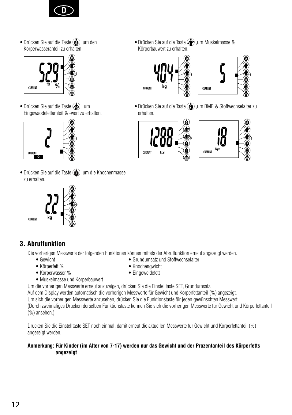 Abruffunktion | Tanita BC-587 User Manual | Page 14 / 52