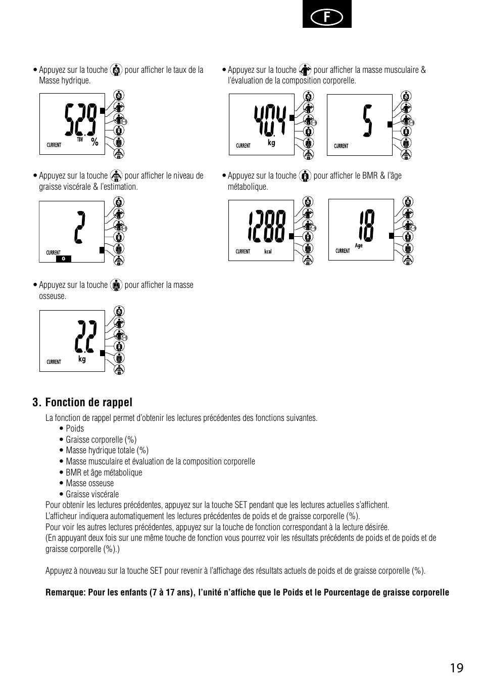 Fonction de rappel | Tanita BC-587 User Manual | Page 21 / 52