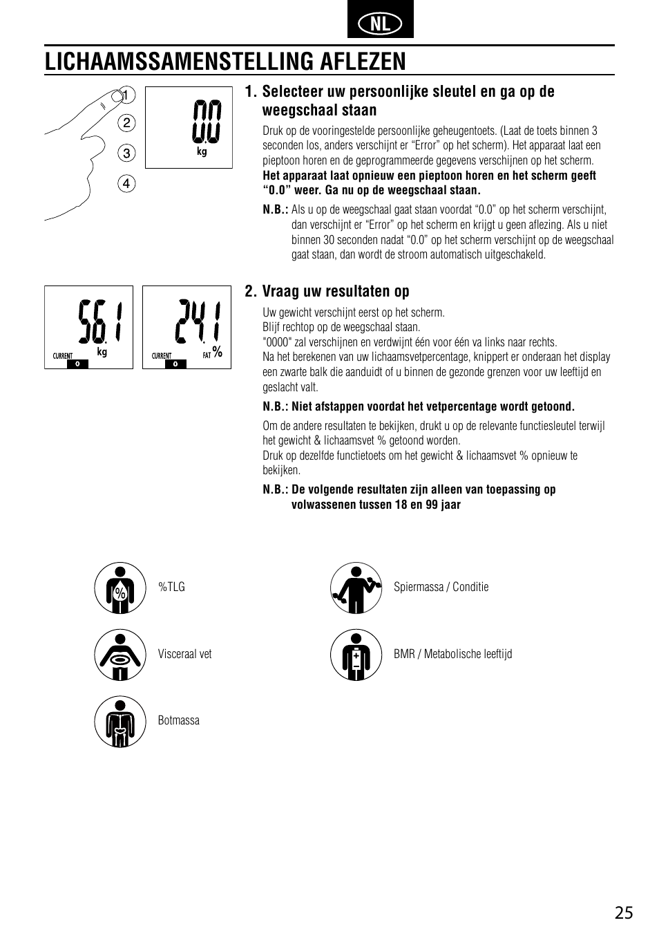 Lichaamssamenstelling aflezen, Vraag uw resultaten op | Tanita BC-587 User Manual | Page 27 / 52